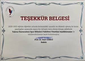 Akademik Genel Kurulu'nda Fakültemize Teşekkür Belgesi